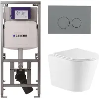 Geberit QeramiQ Dely Toiletset - 36.3x51.7cm - diepspoel - rimless - UP320 inbouwreservoir - met Burda frame - softclose toiletzitting - bedieningsplaat licht grijs - ronde knoppen - wit glans
