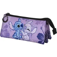 KARACTERMANIA Stitch & Angel, zachte pennenhouder, paars, met afbeelding, geschikt voor binnen- en buitengebruik, voor meisjes, met rits