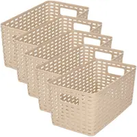 PlasticForte Opbergmand - 5x - Kastmand - rotan kunststof - taupe - 5 Liter - 15 x 28 x 13 cm