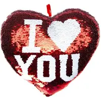 Duckiez Kussen - I Love You - rood - metallic - met pailletten - 35 cm - hart - sierkussens - valentijn decoratie / versiering