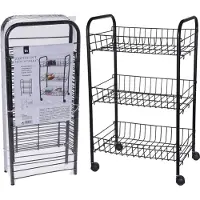 Koopman Zwarte keuken trolley met manden op wielen 39 x 23 x 64 cm