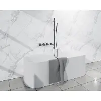 FortiFura Nebbio Badcombinatie-set - thermostaatkraan - glijstang met geïntegreerde wandaansluitbocht - metalen doucheslang - staaf handdouche - uitloop - geborsteld gunmetal PVD