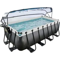 Exit Black Leather zwembad 400x200x122cm met zandfilterpomp en overkapping - zwart