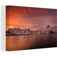 MuchoWow Canvas schilderij 180x120 cm - Wanddecoratie Zonsondergang branding - Muurdecoratie woonkamer - Slaapkamer decoratie - Kamer accessoires - Schilderijen