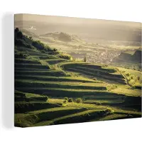 MuchoWow Wijngaard zonsondergang uitzicht Canvas 180x120 cm - Foto print op Canvas schilderij (Wanddecoratie woonkamer / slaapkamer) XXL / Groot formaat!