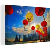 MuchoWow Canvas schilderij 180x120 cm - Wanddecoratie Singapore - Lampionnen - Urban - Muurdecoratie woonkamer - Slaapkamer decoratie - Kamer accessoires - Schilderijen