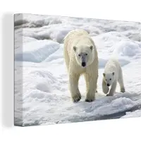 MuchoWow Ijsbeer met zijn jong Canvas 180x120 cm - Foto print op Canvas schilderij (Wanddecoratie woonkamer / slaapkamer) / Wilde dieren Canvas Schilderijen XXL / Groot formaat!