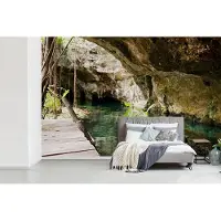 MuchoWow Behang - Fotobehang Meer tussen de grotten bij Quintana Roo in Mexico - Breedte 390 cm x hoogte 260 cm