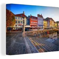 MuchoWow Canvas Schilderij Huizen - Kopenhagen - Haven - 120x90 cm - Wanddecoratie
