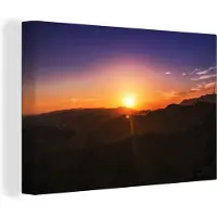 MuchoWow Zonsondergang over bergen Canvas 90x60 cm - Foto print op Canvas schilderij (Wanddecoratie woonkamer / slaapkamer)