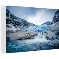MuchoWow Briksdal gletsjer Canvas 90x60 cm - Foto print op Canvas schilderij (Wanddecoratie woonkamer / slaapkamer)