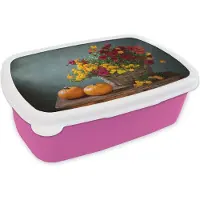 MuchoWow Broodtrommel Roze - Lunchbox - Brooddoos - Mand - Pompoen - Chrysant - 18x12x6 cm - Kinderen - Meisje