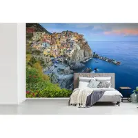 MuchoWow Behang - Fotobehang Verlicht dorp Manarola in de Cinque Terre - Breedte 330 cm x hoogte 220 cm