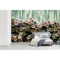 MuchoWow Fotobehang vinyl - Stapel gesneden bamboe Arashiyama breedte 600 cm x hoogte 400 cm - Foto print op behang (in 7 formaten beschikbaar)