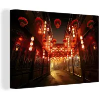 MuchoWow Canvas schilderij 180x120 cm - Wanddecoratie Chinese straat met lampionnen - Muurdecoratie woonkamer - Slaapkamer decoratie - Kamer accessoires - Schilderijen
