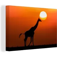 MuchoWow Giraffe bij zonsondergang Canvas 180x120 cm - Foto print op Canvas schilderij (Wanddecoratie woonkamer / slaapkamer) XXL / Groot formaat!
