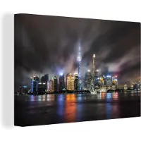 MuchoWow Canvas Schilderij Stad - Shanghai - Nacht - 120x80 cm - Wanddecoratie