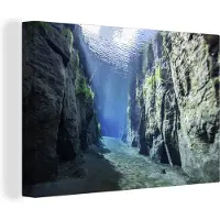 MuchoWow Canvas Schilderij Rotsen onder water - 90x60 cm - Wanddecoratie