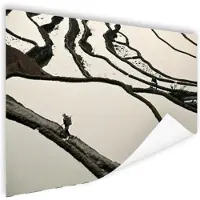MuchoWow Chinese rijstvelden zwart-wit Poster 180x120 cm - Foto print op Poster (wanddecoratie) XXL / Groot formaat!