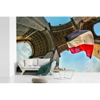 MuchoWow Fotobehang vinyl - Onderaanzicht van de triomfboog in Parijs breedte 450 cm x hoogte 300 cm - Foto print op behang (in 7 formaten beschikbaar)
