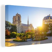 MuchoWow Canvas schilderij 180x120 cm - Wanddecoratie Parijs - Notre Dame - Zon - Muurdecoratie woonkamer - Slaapkamer decoratie - Kamer accessoires - Schilderijen