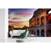 MuchoWow Behang - Fotobehang Het Colosseum in Rome bij een zonsondergang - Breedte 420 cm x hoogte 280 cm