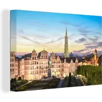 MuchoWow Canvas schilderij 180x120 cm - Wanddecoratie Skyline - Lucht - Brussel - Muurdecoratie woonkamer - Slaapkamer decoratie - Kamer accessoires - Schilderijen