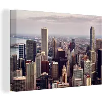 MuchoWow Canvas schilderij 180x120 cm - Wanddecoratie Chicago - Kantoor - Water - Muurdecoratie woonkamer - Slaapkamer decoratie - Kamer accessoires - Schilderijen