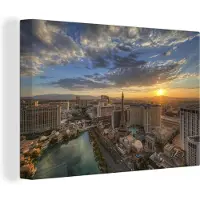 MuchoWow Canvas schilderij 180x120 cm - Wanddecoratie Zonsopkomst - Las Vegas - Stad - Muurdecoratie woonkamer - Slaapkamer decoratie - Kamer accessoires - Schilderijen