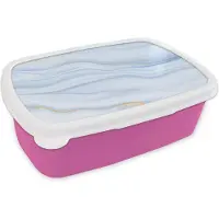 MuchoWow Broodtrommel Roze - Lunchbox - Brooddoos - Marmer - Golf - Blauw - Patronen - Marmerlook - Pastel - 18x12x6 cm - Kinderen - Meisje