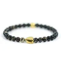 Heaven Eleven KIDS - meisjes - armband - edelsteen - zwart - agaat - 4mm - Goud - pyrite - hart