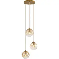 QAZQA Art deco hanglamp messing met amber glas 3-lichts - Douglass