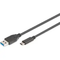 Digitus AK-300136-010-S USB-kabel USB 3.2 Gen1 USB-A stekker, USB-C stekker 1.00 m Zwart Rond, Stekker past op beide manieren, Afgeschermd (dubbel)