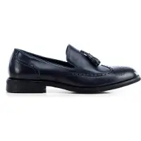 WITTCHEN Heren Leren Mocassins met Perforaties Marineblauw, Natuurlijk Leer