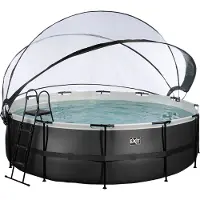Exit Black Leather zwembad ø488x122cm met zandfilterpomp en overkapping en warmtepomp - zwart