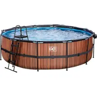 Exit Wood zwembad ø488x122cm met zandfilterpomp en overkapping en warmtepomp - bruin