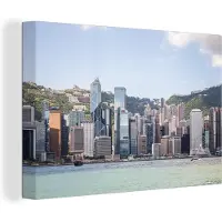 MuchoWow Canvas schilderij 180x120 cm - Wanddecoratie Stad - Hong kong - Water - Muurdecoratie woonkamer - Slaapkamer decoratie - Kamer accessoires - Schilderijen