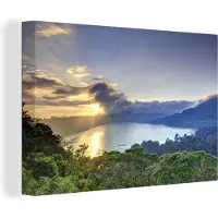 MuchoWow Uitzicht over bergen en meren Azie Canvas 180x120 cm - Foto print op Canvas schilderij (Wanddecoratie woonkamer / slaapkamer) XXL / Groot formaat!