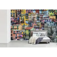MuchoWow Behang - Fotobehang Kleuren op de huizen in Cinque Terre - Breedte 420 cm x hoogte 280 cm