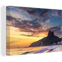 MuchoWow Canvas schilderij 180x120 cm - Wanddecoratie Zonsondergang - Strand - Rio de Janeiro - Muurdecoratie woonkamer - Slaapkamer decoratie - Kamer accessoires - Schilderijen