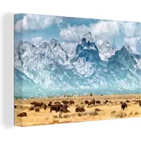 MuchoWow Grand Teton Mountains Amerika Canvas 180x120 cm - Foto print op Canvas schilderij (Wanddecoratie woonkamer / slaapkamer) XXL / Groot formaat!