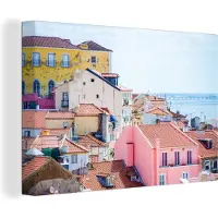 MuchoWow Kleurrijk Lissabon Canvas 120x80 cm - Foto print op Canvas schilderij (Wanddecoratie woonkamer / slaapkamer)
