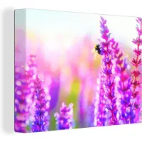 MuchoWow Bloemen met bij Canvas 160x120 cm - Foto print op Canvas schilderij (Wanddecoratie woonkamer / slaapkamer) / Bloemen Canvas Schilderijen XXL / Groot formaat!