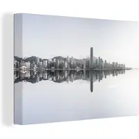 MuchoWow Canvas schilderij 180x120 cm - Wanddecoratie Hong - Kong - Water - Skyline - Muurdecoratie woonkamer - Slaapkamer decoratie - Kamer accessoires - Schilderijen