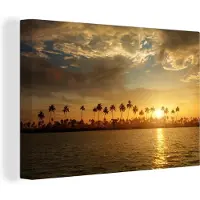 MuchoWow Canvas Schilderij Palmbomen bij zonsondergang - 90x60 cm - Wanddecoratie