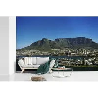 MuchoWow Fotobehang vinyl - Kaapstad met op de achtergrond de Tafelberg breedte 420 cm x hoogte 280 cm - Foto print op behang (in 7 formaten beschikbaar)