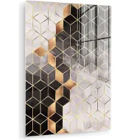 MuchoWow Glasschilderij - Goud - Luxe - Abstract - Glasplaat - Foto op glas - Glasschilderijen woonkamer - Schilderij op glas - 120x160 cm - Muurdecoratie - Wanddecoratie - Slaapkamer - Kamer decoratie