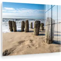 MuchoWow Glasschilderij - Acrylplaat - Strand - Zee - Golf - Foto op glas - Schilderij glas - Acrylglas - Wanddecoratie - Kamerdecoratie - 160x120 cm - Schilderijen woonkamer