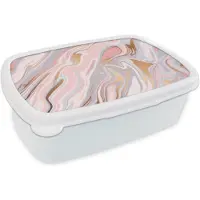 MuchoWow Broodtrommel Wit - Lunchbox - Brooddoos - Marmer - Pastel - Abstract - Patronen - 18x12x6 cm - Volwassenen