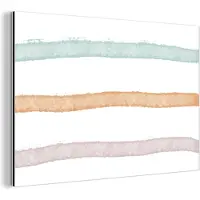 MuchoWow Wanddecoratie Metaal - Aluminium Schilderij Industrieel - Lijn - Pastel - Regenboog - Patronen - 60x40 cm - Dibond - Foto op aluminium - Industriële muurdecoratie - Voor de woonkamer/slaapkamer